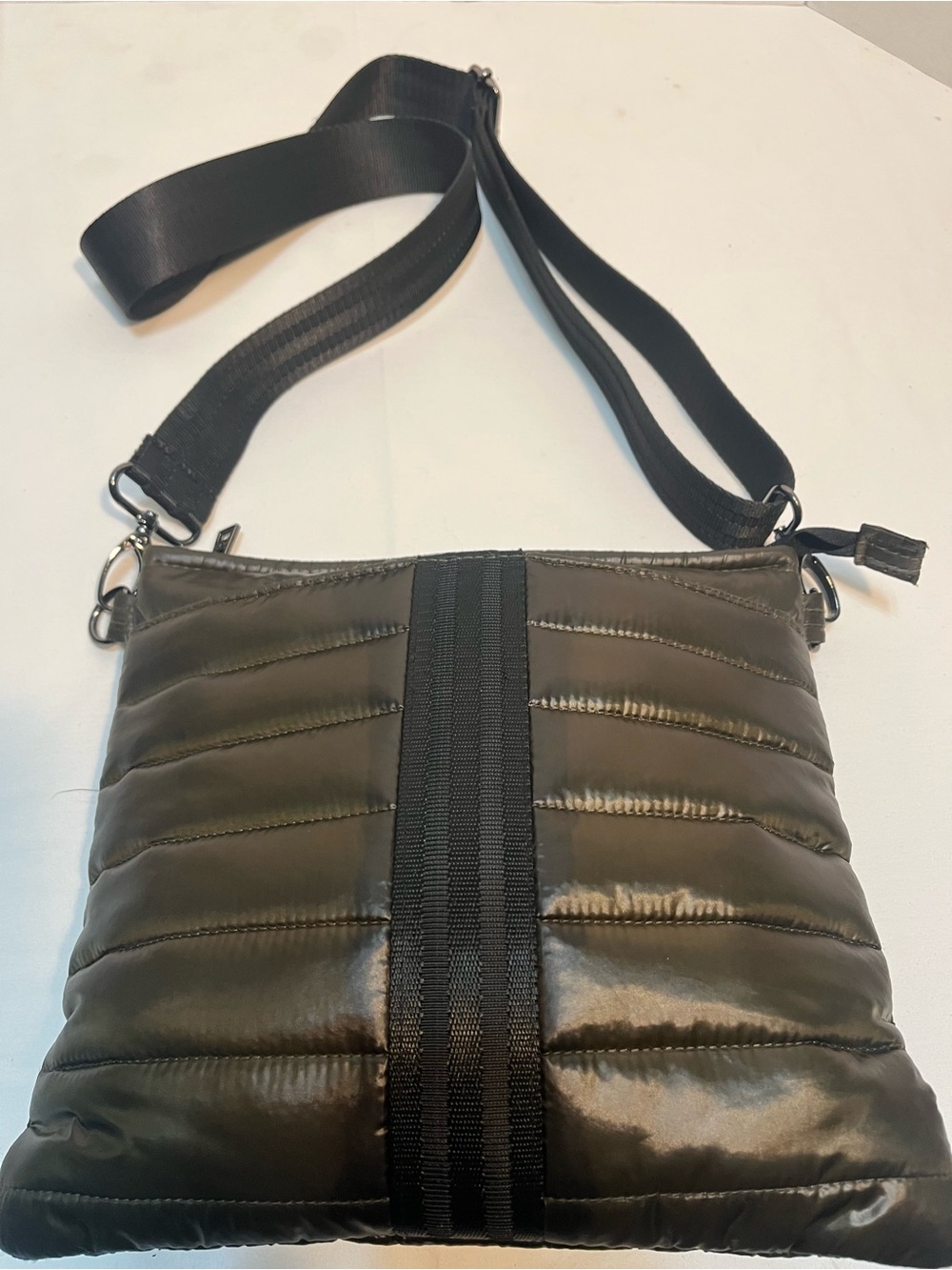 THINK ROYLN Quilted Black Crossbody with Center Web Stripe